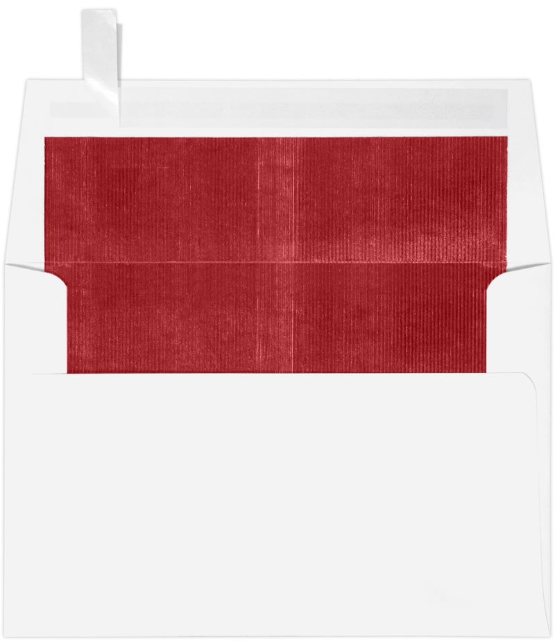 LUXPaper A4 Foil Lined Invitation Envelopes | Peel & Press | 4 1/4" x 6 1/4" | White w/Red LUX Lining | 60lb. Text | 50 Qty - Image 1